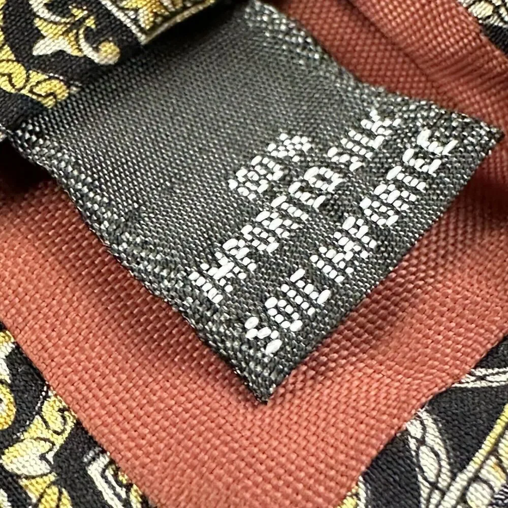 Christian Dior Silk Neck Tie Men Geometric Medallion Black Yellow Made in Canada